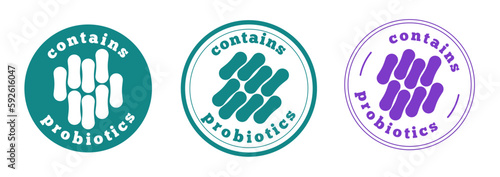 Lactobacillus probiotics seal stamp for food products vector icon, prebiotic bacteria label badge sticker tag graphic simple modern design illustration set image clipart