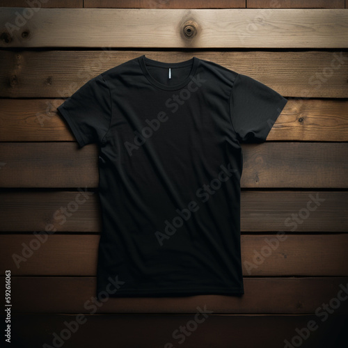 blank black t-shirt on a wooden surface,generative ai