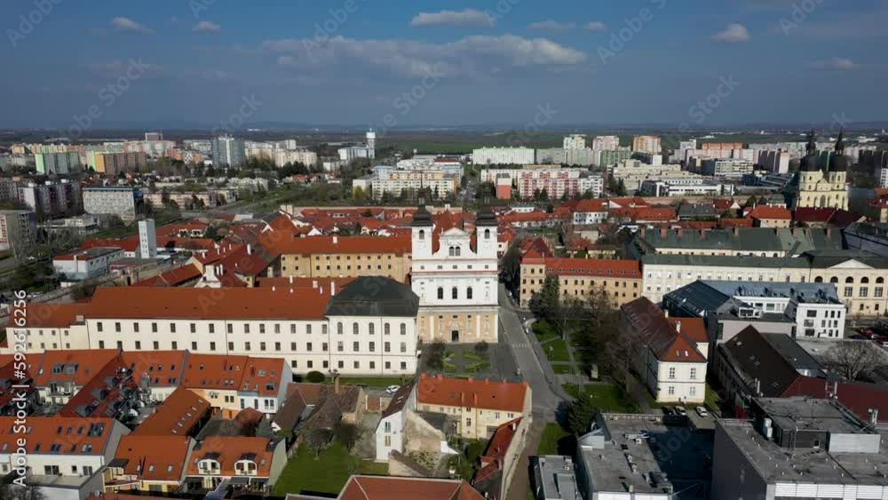 High angle view of Trnava St John the Baptist Cathedral, landmark of Slovakia 4k High angle view of Trnava St John the Baptist Cathedral, landmark of Slovakia 4k