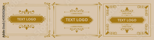 Elegance classic frames, golden decorative borders. Vintage modern calligraphy cards with copy space, retro boutique decoration, wedding flourish square poster. Vector recent illustration