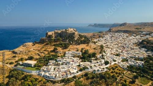 Fototapeta Naklejka Na Ścianę i Meble -  Aerial view of the Rhodes island at daytime in Greece