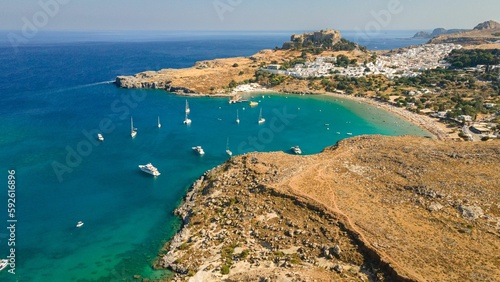 Aerial view of the Rhodes island at daytime in Greece