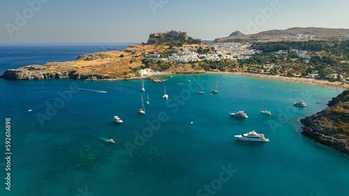 Fototapeta Naklejka Na Ścianę i Meble -  Aerial view of the Rhodes island at daytime in Greece