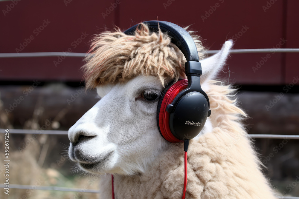 Lama wearing headphones, generative ai Lama wearing headphones, generative ai