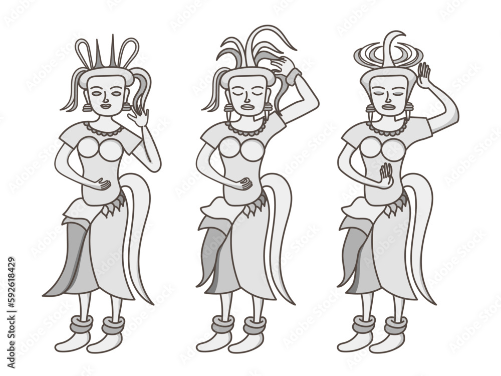 カンボジアの遺跡のレリーフ、アプサラダンスを踊るデバター