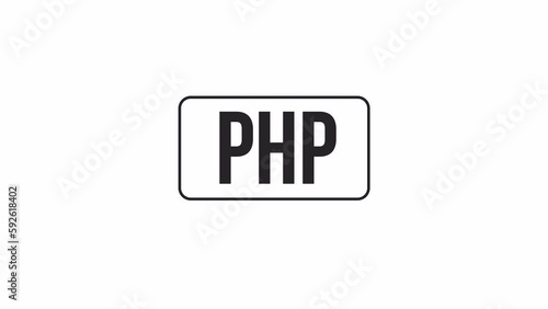 Animated bw PHP language button. Black and white thin line icon 4K video footage for web design. Scripting isolated monochromatic flat element animation with alpha channel transparency photo