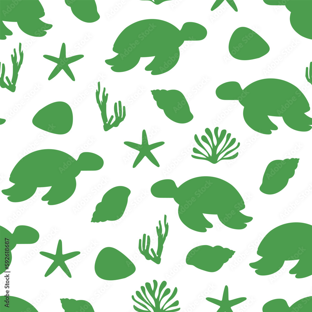 Obraz premium Seamless pattern Underwater world silhouette vector illustration