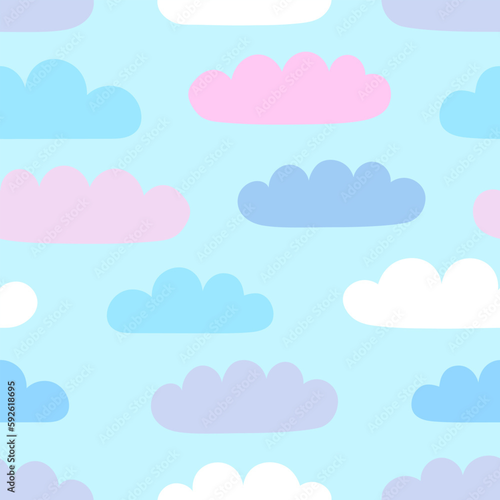 Seamless pattern colorful clouds on blue background vector illustration
