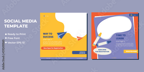 School admission square banner. Suitable for educational banner and social media post template