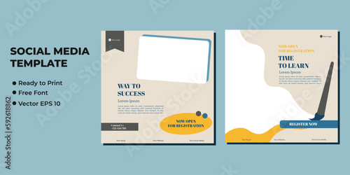 School admission square banner. Suitable for educational banner and social media post template