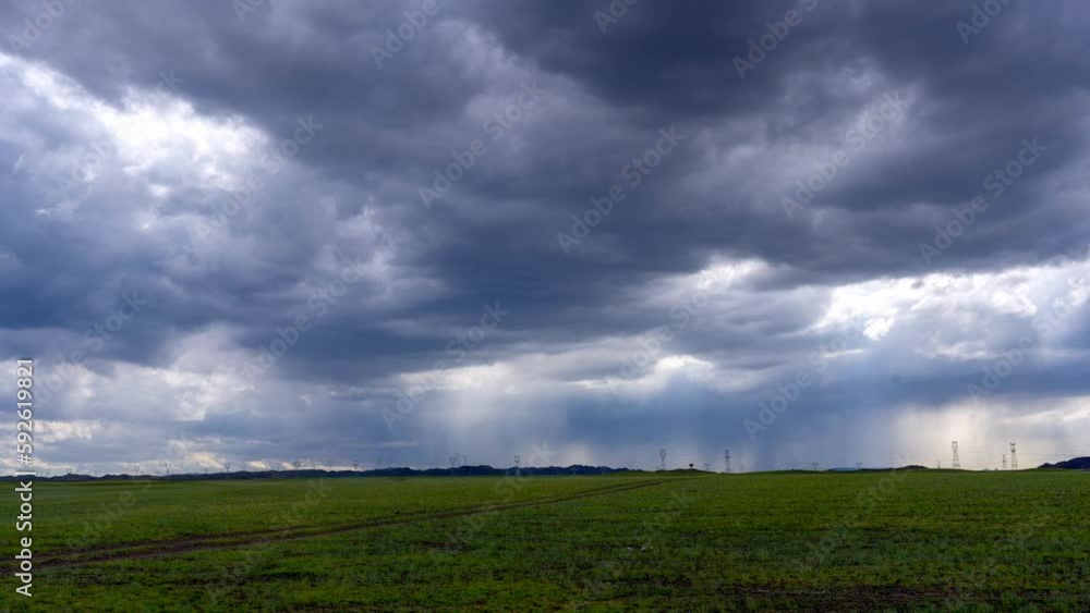 Time-lapse of dark stormy clouds over the green field Time-lapse of dark stormy clouds over the green field