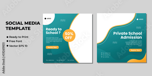 School admission square banner. Suitable for educational banner and social media post template