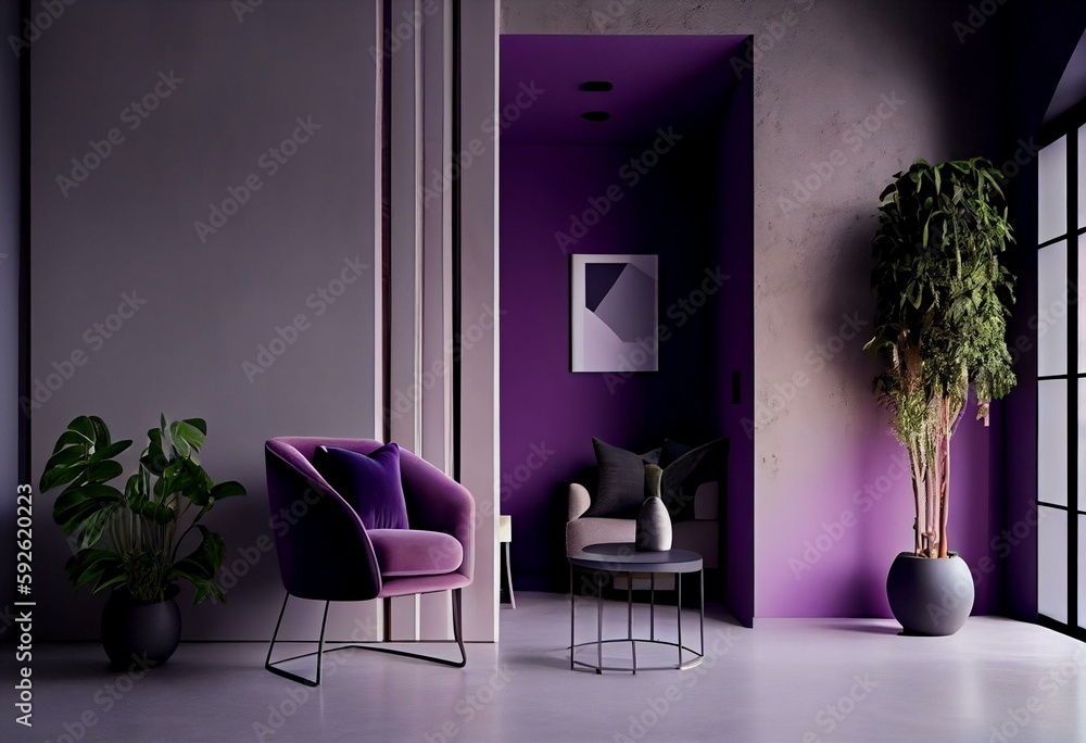Vertical living room with mockup empty gray plaster wall stucco ...