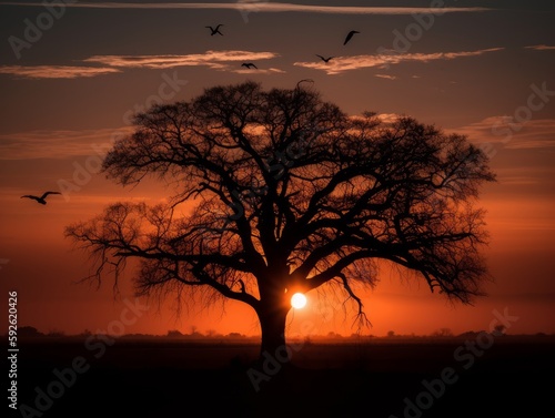 A tree silhouette against a sunset sky © Suplim