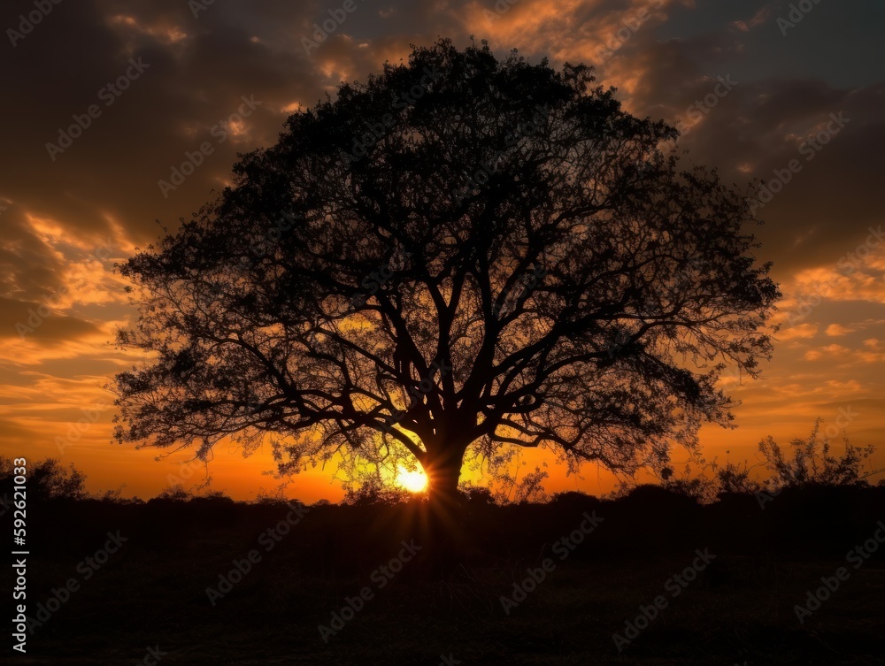 A tree silhouette against a sunset sky A tree silhouette against a sunset sky