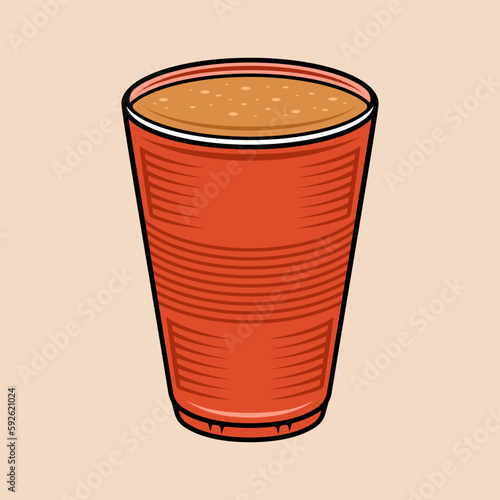 Red plastic cup vector illustration in colorful style on light background