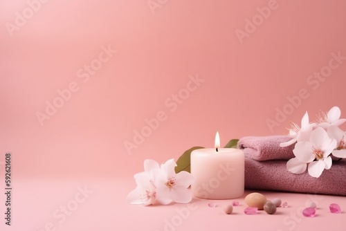 Beautiful spa background with copy space. Wellness backdrop. Empty space for text  advertising. Beauty procedure  service. Relax and wellbeing. Generative AI.