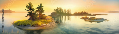 Sunrise from the coast of an island｜Generative AI