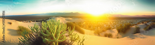Sunrise from the top of a sand dune in a desert｜Generative AI