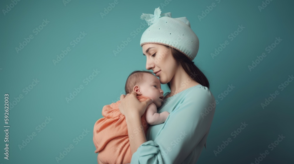 Mother holding a child. Colorful international Mother's Day celebration generative ai Mother holding a child. Colorful international Mother's Day celebration generative ai