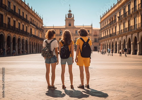 Wallpaper Mural Students walk around old city in Europe. Tourist trip on vacation. Ai generated. Travel concept Torontodigital.ca