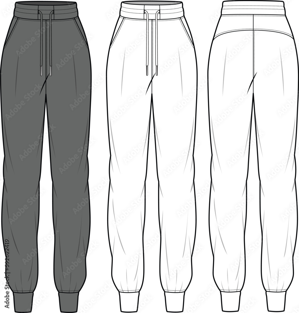 Women Sweatpants Vector Flat Sketch Template Women Sweatpants Vector Flat Sketch Template