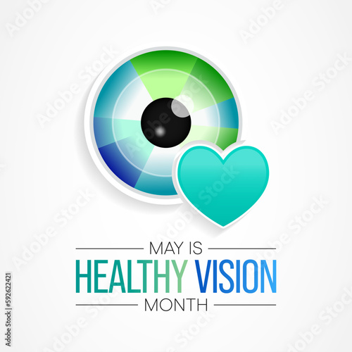 Healthy Vision month is observed every year in May. Taking care of your eyes can be a priority just like eating healthy and physical activity. it can help keep you safe each day. Vector illustration