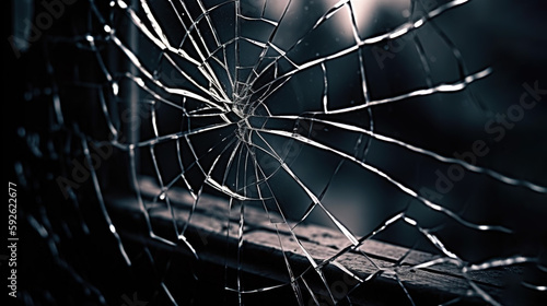 The Beauty in Damage: A Close-Up View of a Shattered Glass Window, Generative AI