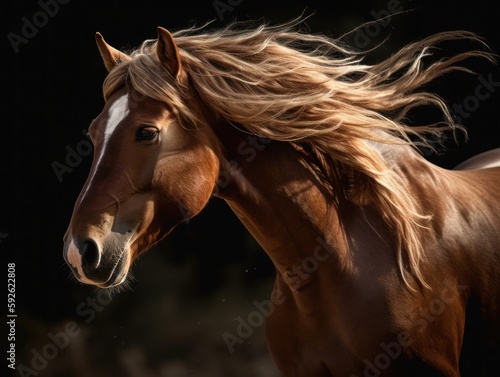 A close-up of a brown horse's mane blowing in the wind © Suplim