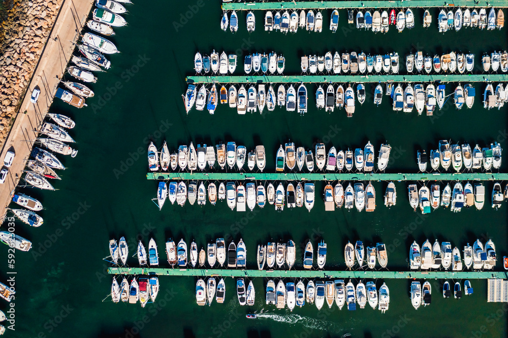 Above view on luxury yacht marina.