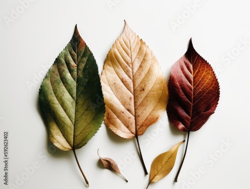 A group of autumn leaves on a white background