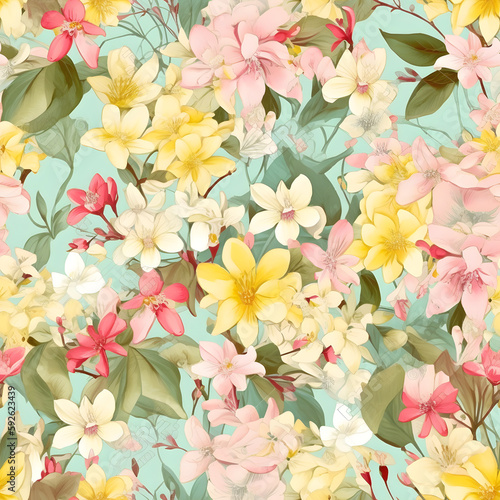 seamless floral pattern,floral seamles, floral spring pattern, floral spring shades, perfect for products. Made by Generative Art, AI.
