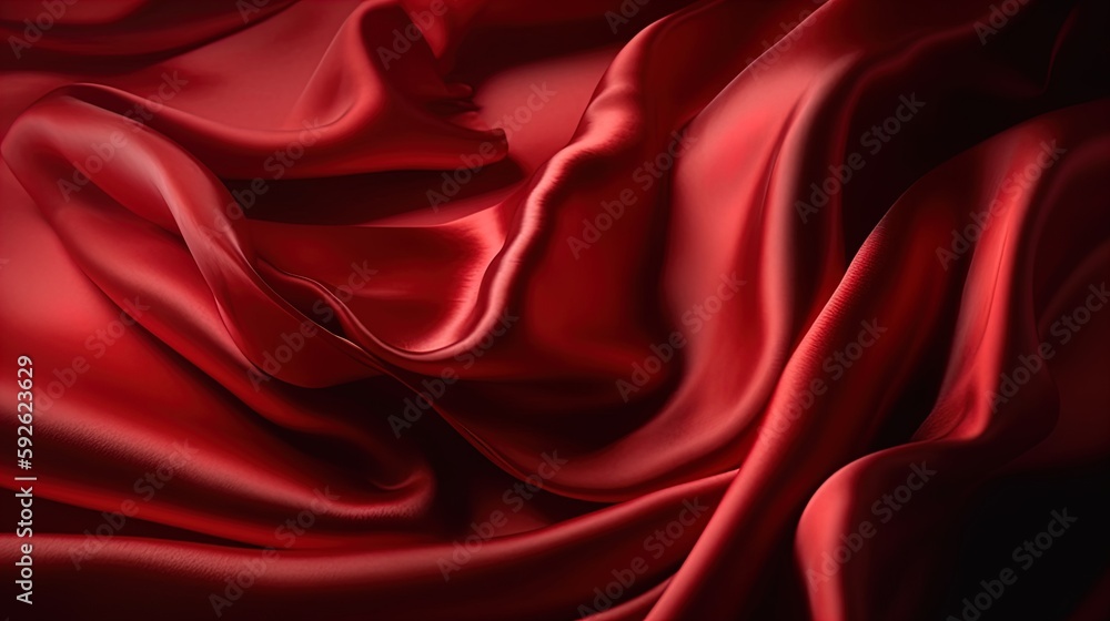 Obraz premium Red silk satin. Curtain. Luxury background for design. Soft folds. Shiny smooth flowing fabric. Wavy. Christmas, Valentine, Valentine's day, anniversary, awarding, festive