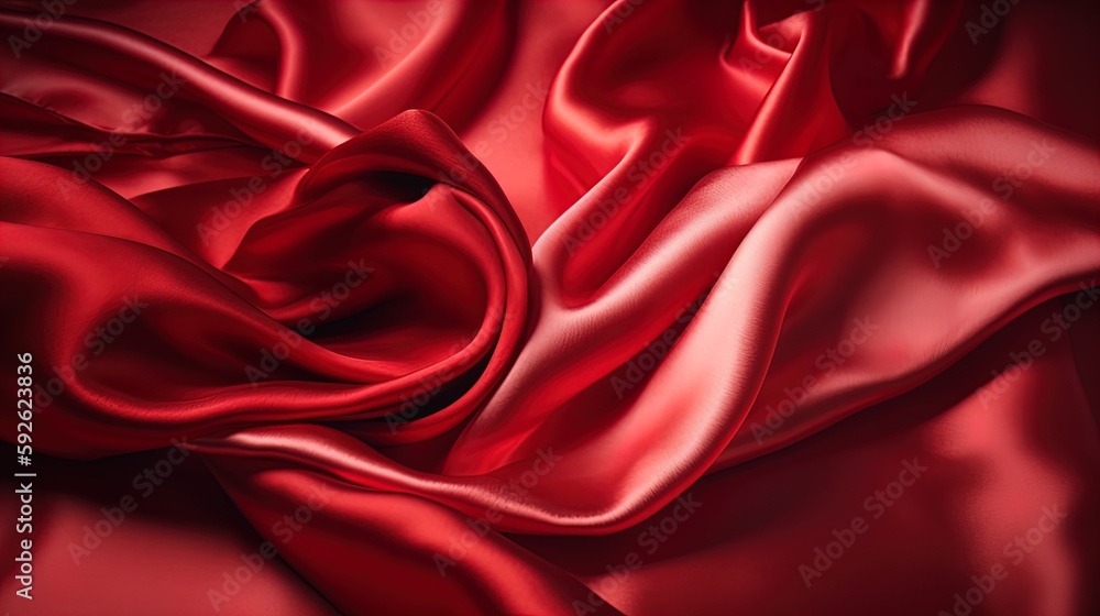 Obraz premium Red silk satin. Curtain. Luxury background for design. Soft folds. Shiny smooth flowing fabric. Wavy. Christmas, Valentine, Valentine's day, anniversary, awarding, festive