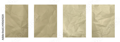 Full Vector Rumpled, Crumpled Paper Texture Set. Wrinkled old torn notebook, sketchbook page. Rough papyrus egypr hieroglyph deisgn material template.
