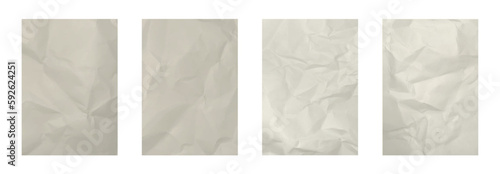 Full Vector Rumpled, Crumpled Paper Texture Set. Wrinkled old torn notebook, sketchbook page. Rough papyrus deisgn material template.