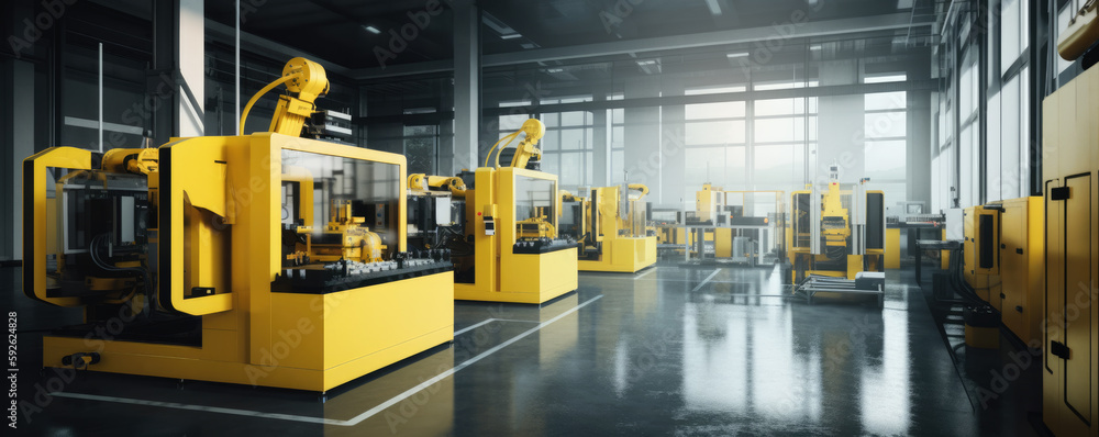 A cutting edge DX age production factory. Online, automated and ultra clean. Yellow machines. DX industry 4.0 concept. generative AI based.
A cutting edge DX age production factory. Online, automated and ultra clean. Yellow machines. DX industry 4.0 concept. generative AI based.