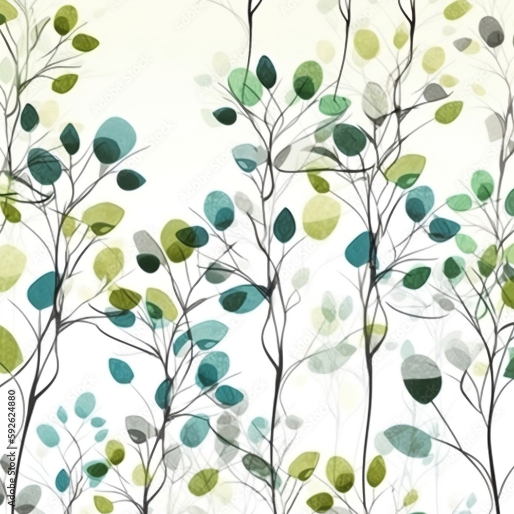 Features a subtle and delicate pattern of green leaves with plenty of white space on a pale-colored background. Generative AI. Features a subtle and delicate pattern of green leaves with plenty of white space on a pale-colored background. Generative AI.