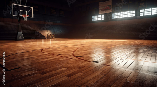 Basketball court. Sport arena. AI generated background. unfocus in long shot distance