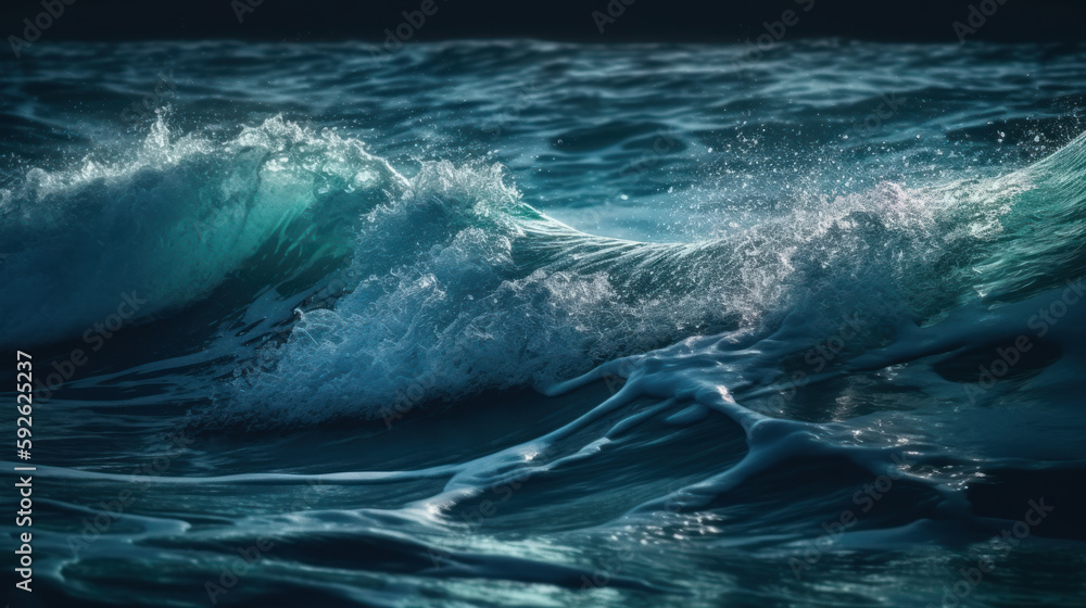 Background illustration oceans waves with a deep blue color realistic. Al generated