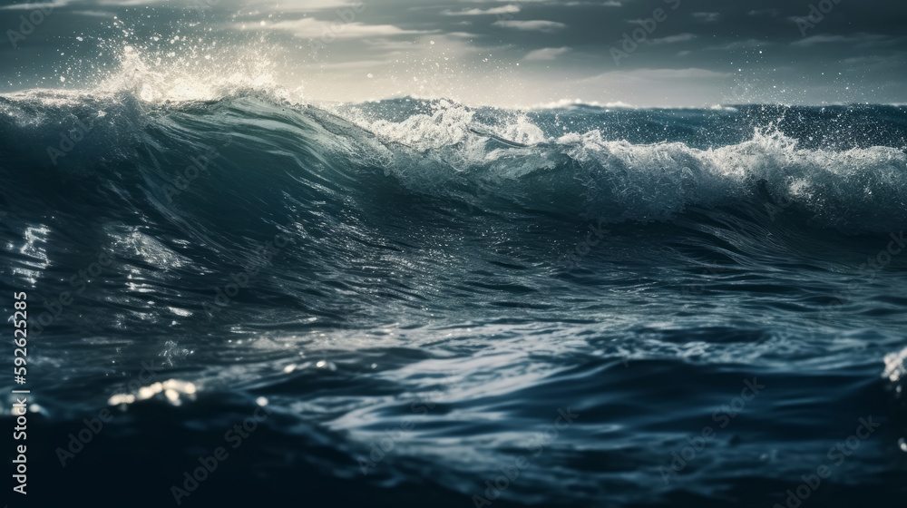 Background illustration oceans waves with a deep blue color realistic. Al generated