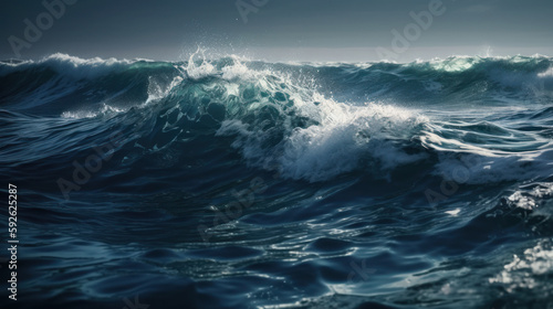 Background illustration oceans waves with a deep blue color realistic. Al generated