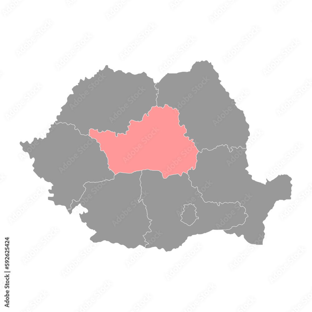 Centru development region map, region of Romania. Vector illustration.