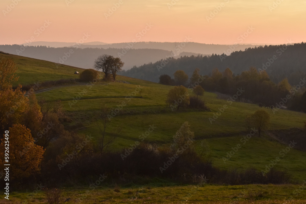 Rural idyllic landscape in Poland (Beskid Niski).