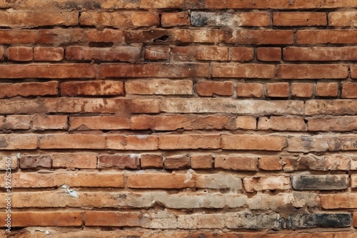 Old dirty red brick wall seamless pattern. Weathered tile endless texture. AI generative image.