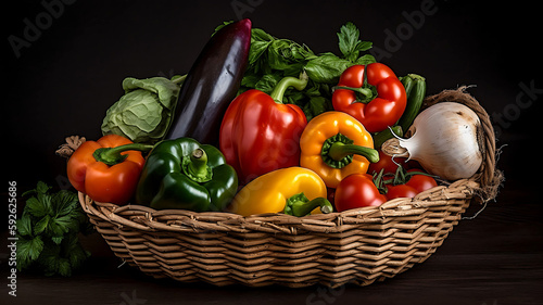 Vibrant Assortment of Fresh Vegetables Piled in a Basket  Showcasing Nature s Abundance and Nutritious Delights made by AI