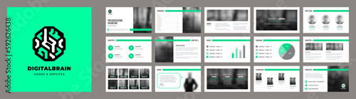 Green presentation template. Corporate branding slides presentation.