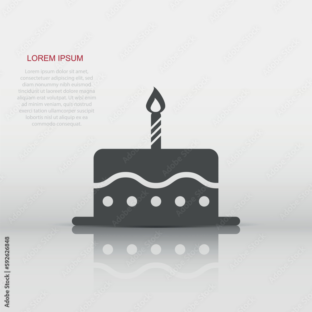 Birthday cake icon in flat style. Fresh pie muffin sign illustration pictogram. Cupcake business concept. Birthday cake icon in flat style. Fresh pie muffin sign illustration pictogram. Cupcake business concept.