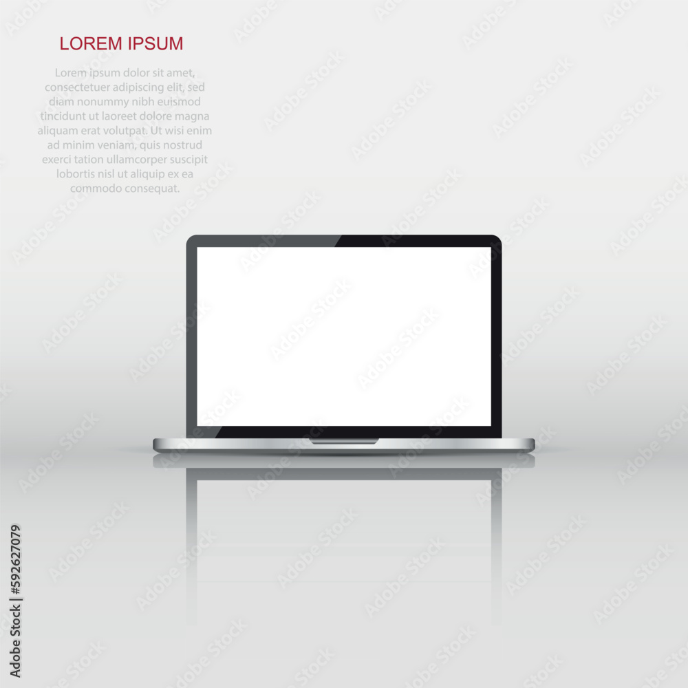 Laptop with white screen flat icon. Computer vector illustration on white background. Laptop with white screen flat icon. Computer vector illustration on white background.