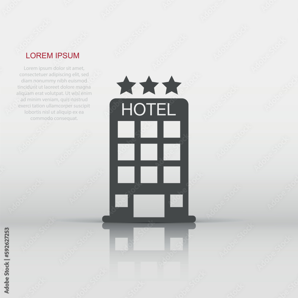 Vector hotel icon in flat style. Tower sign illustration pictogram. Hotel apartment business concept. Vector hotel icon in flat style. Tower sign illustration pictogram. Hotel apartment business concept.
